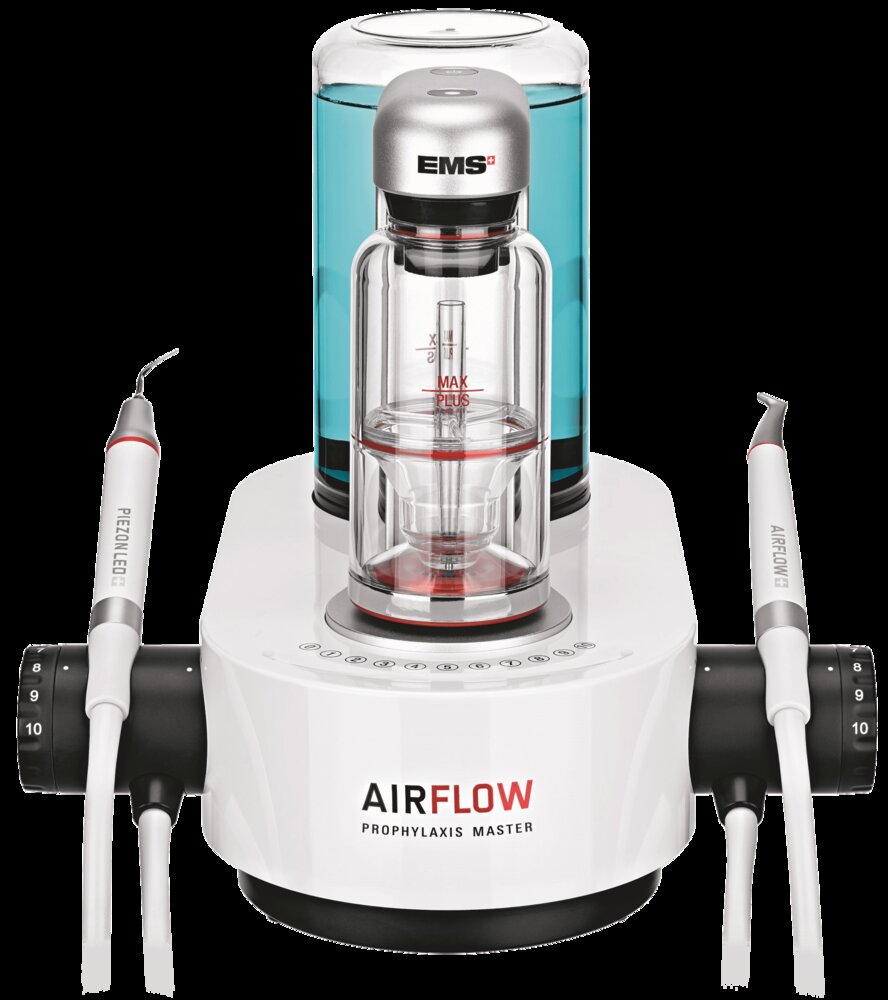 EMS AIRFLOW Prophylaxis Master — integrated tabletop unit with AIRFLOW, PERIOFLOW and PIEZON handpieces